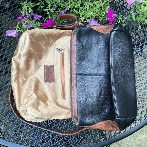 Petusco Made In Spain Black & Brown Gold Lining Genuine Leather Bag! - Picture 12 of 16